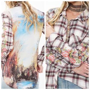 Aratta Silent Journey | Mother Nature Linen Blend Button Plaid Shirt Boho Hippie